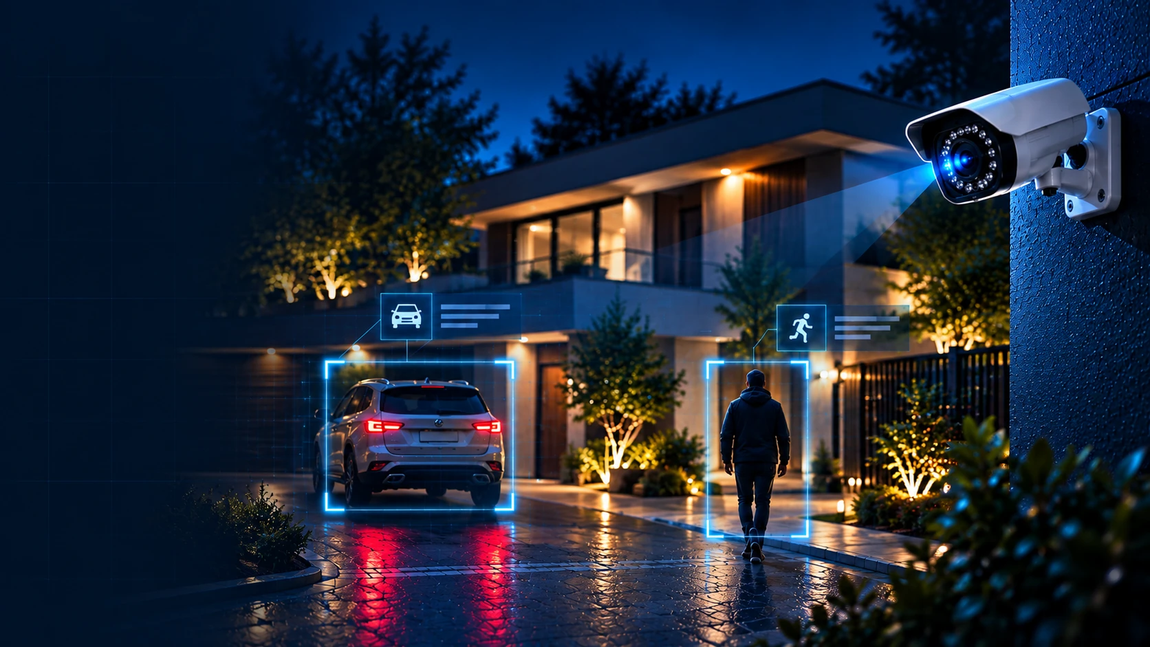 Sistema de cámaras de seguridad GPS Vigilante monitoreando vivienda, vehículo y persona de noche